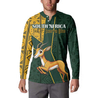 Custom South Africa Springbok Jumping Button Sweatshirt With Kente Patterns - Wonder Print Shop