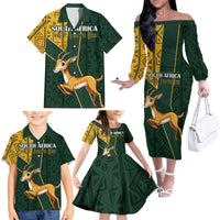 Custom South Africa Springbok Jumping Family Matching Off The Shoulder Long Sleeve Dress and Hawaiian Shirt With Kente Patterns - Wonder Print Shop