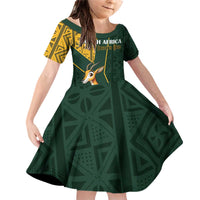 Custom South Africa Springbok Jumping Family Matching Off Shoulder Short Dress and Hawaiian Shirt With Kente Patterns - Wonder Print Shop