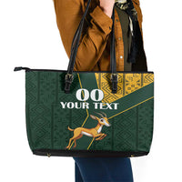Custom South Africa Springbok Jumping Leather Tote Bag With Kente Patterns - Wonder Print Shop