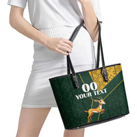 Custom South Africa Springbok Jumping Leather Tote Bag With Kente Patterns - Wonder Print Shop