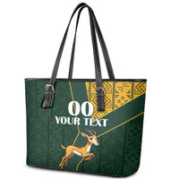 Custom South Africa Springbok Jumping Leather Tote Bag With Kente Patterns - Wonder Print Shop