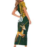 Custom South Africa Springbok Jumping Short Sleeve Bodycon Dress With Kente Patterns - Wonder Print Shop