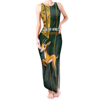 Custom South Africa Springbok Jumping Tank Maxi Dress With Kente Patterns - Wonder Print Shop