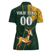 Custom South Africa Springbok Jumping Women Polo Shirt With Kente Patterns - Wonder Print Shop