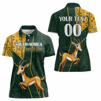 Custom South Africa Springbok Jumping Women Polo Shirt With Kente Patterns - Wonder Print Shop