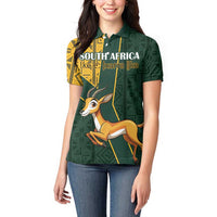 Custom South Africa Springbok Jumping Women Polo Shirt With Kente Patterns - Wonder Print Shop