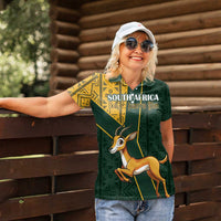 Custom South Africa Springbok Jumping Women Polo Shirt With Kente Patterns - Wonder Print Shop