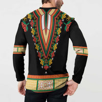Africa Dashiki Button Sweatshirt Embroidery Neckline Floral Pattern - Wonder Print Shop