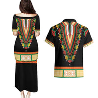 Africa Dashiki Couples Matching Puletasi and Hawaiian Shirt Embroidery Neckline Floral Pattern - Wonder Print Shop
