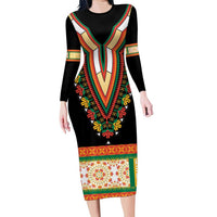 Africa Dashiki Family Matching Long Sleeve Bodycon Dress and Hawaiian Shirt Embroidery Neckline Floral Pattern - Wonder Print Shop