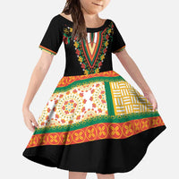 Africa Dashiki Family Matching Mermaid Dress and Hawaiian Shirt Embroidery Neckline Floral Pattern - Wonder Print Shop