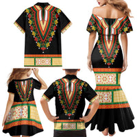 Africa Dashiki Family Matching Mermaid Dress and Hawaiian Shirt Embroidery Neckline Floral Pattern - Wonder Print Shop