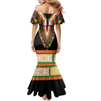 Africa Dashiki Family Matching Mermaid Dress and Hawaiian Shirt Embroidery Neckline Floral Pattern - Wonder Print Shop