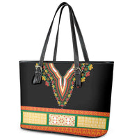 Africa Dashiki Leather Tote Bag Embroidery Neckline Floral Pattern - Wonder Print Shop