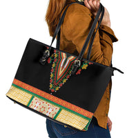 Africa Dashiki Leather Tote Bag Embroidery Neckline Floral Pattern - Wonder Print Shop