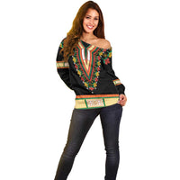 Africa Dashiki Off Shoulder Sweater Embroidery Neckline Floral Pattern - Wonder Print Shop