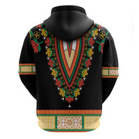 Africa Dashiki Zip Hoodie Embroidery Neckline Floral Pattern - Wonder Print Shop