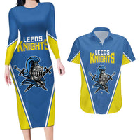 Custom West Knights of Yorkshire Couples Matching Long Sleeve Bodycon Dress and Hawaiian Shirt Skate Hard Hit Harder Blue Version - Wonder Print Shop