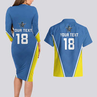 Custom West Knights of Yorkshire Couples Matching Long Sleeve Bodycon Dress and Hawaiian Shirt Skate Hard Hit Harder Blue Version - Wonder Print Shop
