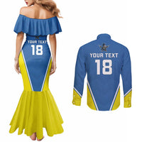 Custom West Knights of Yorkshire Couples Matching Mermaid Dress and Long Sleeve Button Shirt Skate Hard Hit Harder Blue Version - Wonder Print Shop
