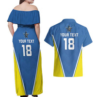 Custom West Knights of Yorkshire Couples Matching Off Shoulder Maxi Dress and Hawaiian Shirt Skate Hard Hit Harder Blue Version - Wonder Print Shop
