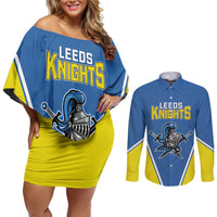 Custom West Knights of Yorkshire Couples Matching Off Shoulder Short Dress and Long Sleeve Button Shirt Skate Hard Hit Harder Blue Version - Wonder Print Shop