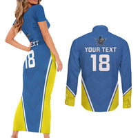 Custom West Knights of Yorkshire Couples Matching Short Sleeve Bodycon Dress and Long Sleeve Button Shirt Skate Hard Hit Harder Blue Version - Wonder Print Shop