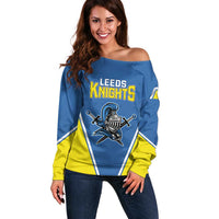 Custom West Knights of Yorkshire Off Shoulder Sweater Skate Hard Hit Harder Blue Version - Wonder Print Shop