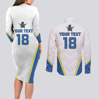 Custom West Knights of Yorkshire Couples Matching Long Sleeve Bodycon Dress and Long Sleeve Button Shirt Skate Hard Hit Harder White Version - Wonder Print Shop