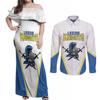 Custom West Knights of Yorkshire Couples Matching Off Shoulder Maxi Dress and Long Sleeve Button Shirt Skate Hard Hit Harder White Version - Wonder Print Shop