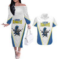 Custom West Knights of Yorkshire Couples Matching Off The Shoulder Long Sleeve Dress and Hawaiian Shirt Skate Hard Hit Harder White Version - Wonder Print Shop