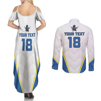 Custom West Knights of Yorkshire Couples Matching Summer Maxi Dress and Long Sleeve Button Shirt Skate Hard Hit Harder White Version - Wonder Print Shop