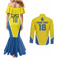 Custom West Knights of Yorkshire Couples Matching Mermaid Dress and Long Sleeve Button Shirt Skate Hard Hit Harder Yellow Version - Wonder Print Shop