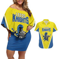 Custom West Knights of Yorkshire Couples Matching Off Shoulder Short Dress and Hawaiian Shirt Skate Hard Hit Harder Yellow Version - Wonder Print Shop