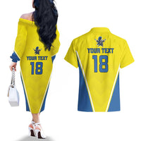 Custom West Knights of Yorkshire Couples Matching Off The Shoulder Long Sleeve Dress and Hawaiian Shirt Skate Hard Hit Harder Yellow Version - Wonder Print Shop