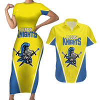 Custom West Knights of Yorkshire Couples Matching Short Sleeve Bodycon Dress and Hawaiian Shirt Skate Hard Hit Harder Yellow Version - Wonder Print Shop