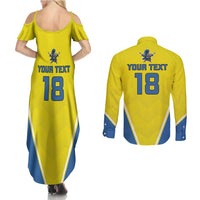 Custom West Knights of Yorkshire Couples Matching Summer Maxi Dress and Long Sleeve Button Shirt Skate Hard Hit Harder Yellow Version - Wonder Print Shop