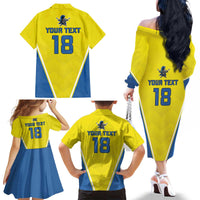 Custom West Knights of Yorkshire Family Matching Off The Shoulder Long Sleeve Dress and Hawaiian Shirt Skate Hard Hit Harder Yellow Version - Wonder Print Shop