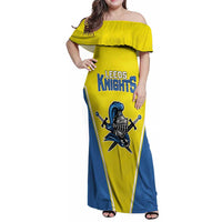 Custom West Knights of Yorkshire Family Matching Off Shoulder Maxi Dress and Hawaiian Shirt Skate Hard Hit Harder Yellow Version - Wonder Print Shop