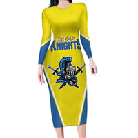 Custom West Knights of Yorkshire Long Sleeve Bodycon Dress Skate Hard Hit Harder Yellow Version - Wonder Print Shop