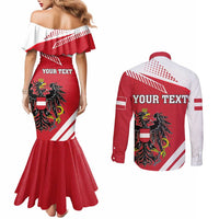 Personalized Austria Coat Of Arms Couples Matching Mermaid Dress and Long Sleeve Button Shirt Flag Style