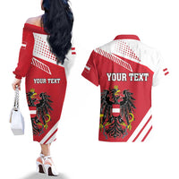 Personalized Austria Coat Of Arms Couples Matching Off The Shoulder Long Sleeve Dress and Hawaiian Shirt Flag Style - Wonder Print Shop