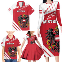 Personalized Austria Coat Of Arms Family Matching Long Sleeve Bodycon Dress and Hawaiian Shirt Flag Style - Wonder Print Shop