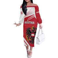 Personalized Austria Coat Of Arms Family Matching Off The Shoulder Long Sleeve Dress and Hawaiian Shirt Flag Style - Wonder Print Shop