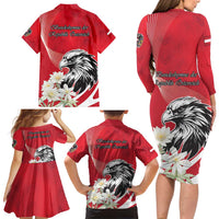 Austria Independence Day 1955 Family Matching Long Sleeve Bodycon Dress and Hawaiian Shirt Black Eagle And Edelweiss Flowers - Wonder Print Shop