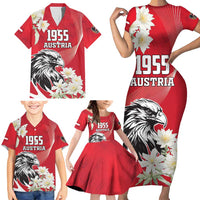 Austria Independence Day 1955 Family Matching Short Sleeve Bodycon Dress and Hawaiian Shirt Black Eagle And Edelweiss Flowers - Wonder Print Shop