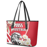 Austria Independence Day 1955 Leather Tote Bag Black Eagle And Edelweiss Flowers - Wonder Print Shop
