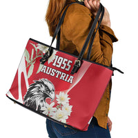 Austria Independence Day 1955 Leather Tote Bag Black Eagle And Edelweiss Flowers - Wonder Print Shop