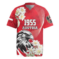 Austria Independence Day 1955 Rugby Jersey Black Eagle And Edelweiss Flowers - Wonder Print Shop